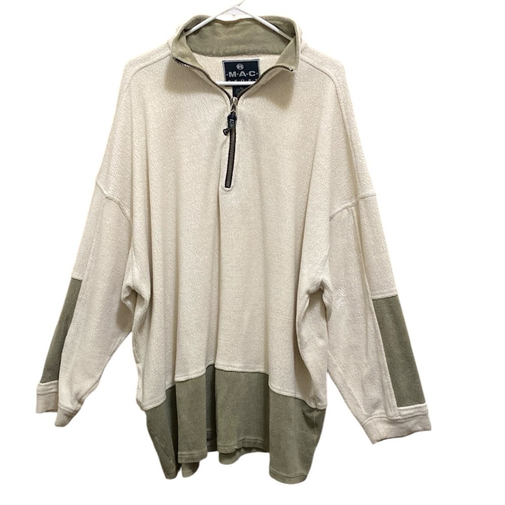 Men’s Mac Sport Cream and Green Zip Up Sweater with Relaxed Fit 4 X